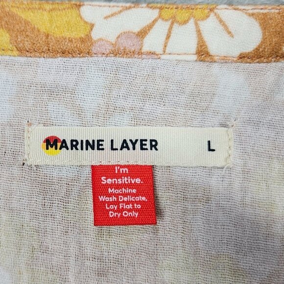 Marine Layer Top Womens Large Yellow Jamie Floral Retro Boho Band Collar Top - Picture 3 of 7